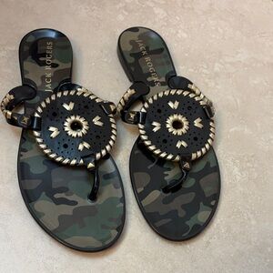 Jack Rogers Black and Gold Camouflage Sandals